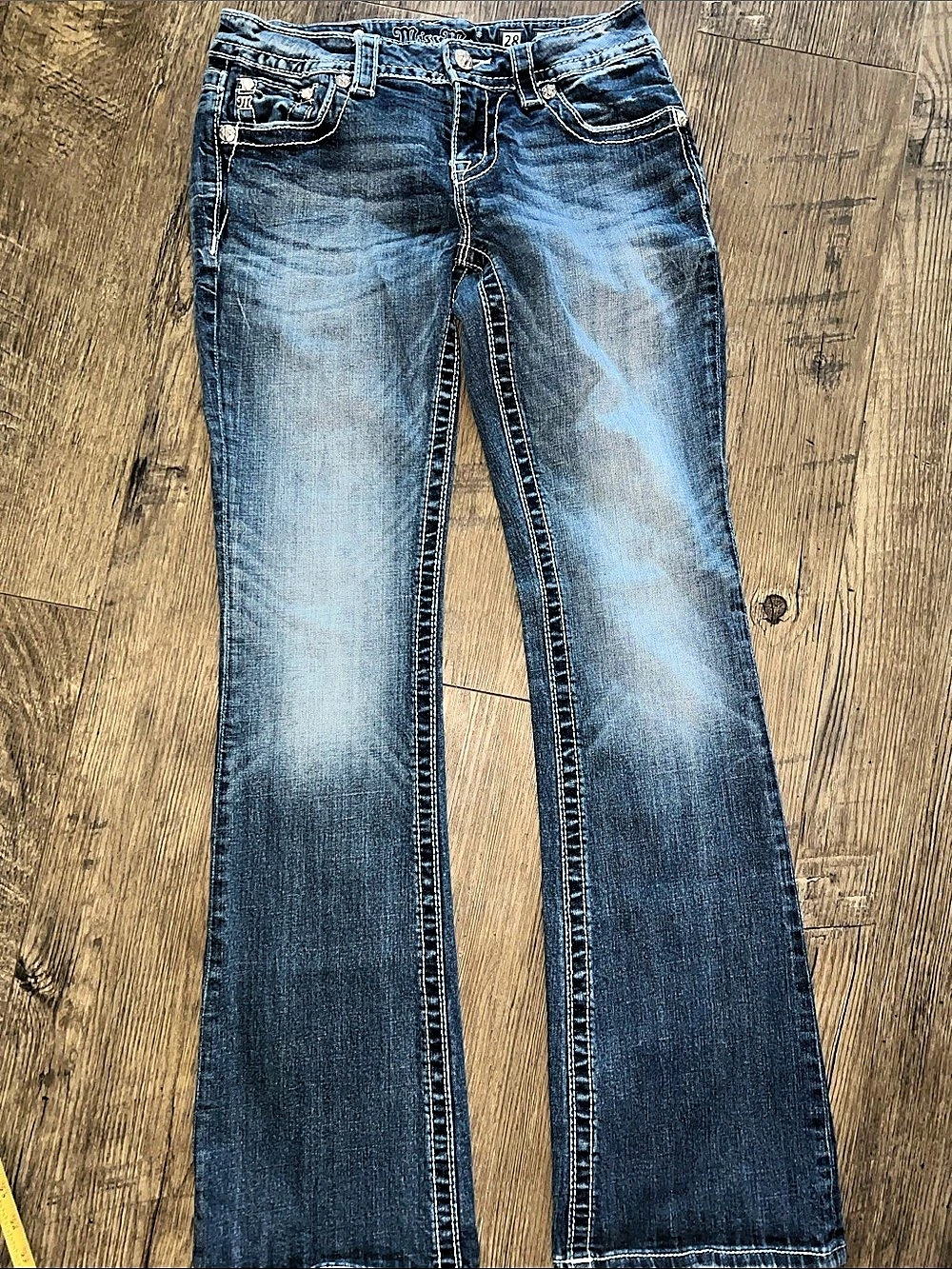 Miss Me Signature Bootcut Aztec Design Sequined Jeans Blue Waist 28